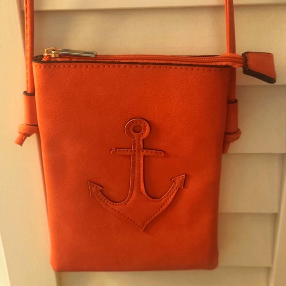 Hey Beautiful crossbody purse bag. Salmon color with anchor